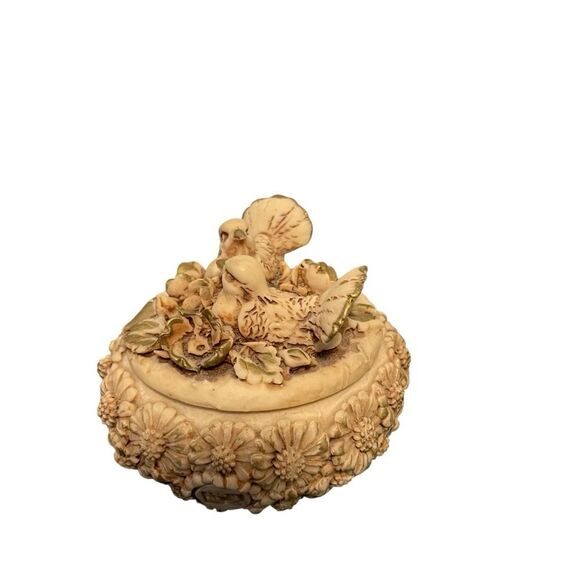 Scultura Bordon Made in Italy Vintage Resin Trinket Box Birds Floral - Picture 3 of 7